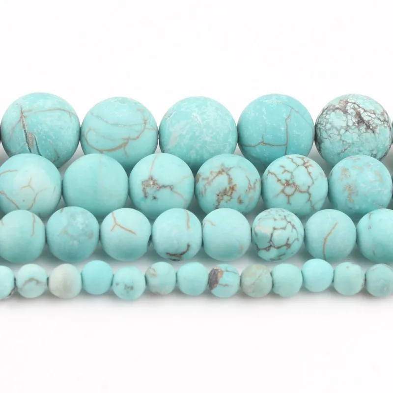 Natural Dull Polish Matte Blue Turquoises Stone Beads Forst Round Loose Howlite Beads For Jewelry Making DIY Perles 4 6 8 10mm