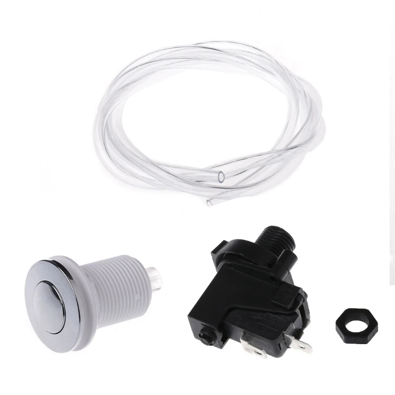 

1 Set Bath Tub Spa Waste Garbage Disposal Self-Lock Air Switch Push Button with Pneumatic Air Hose Kit