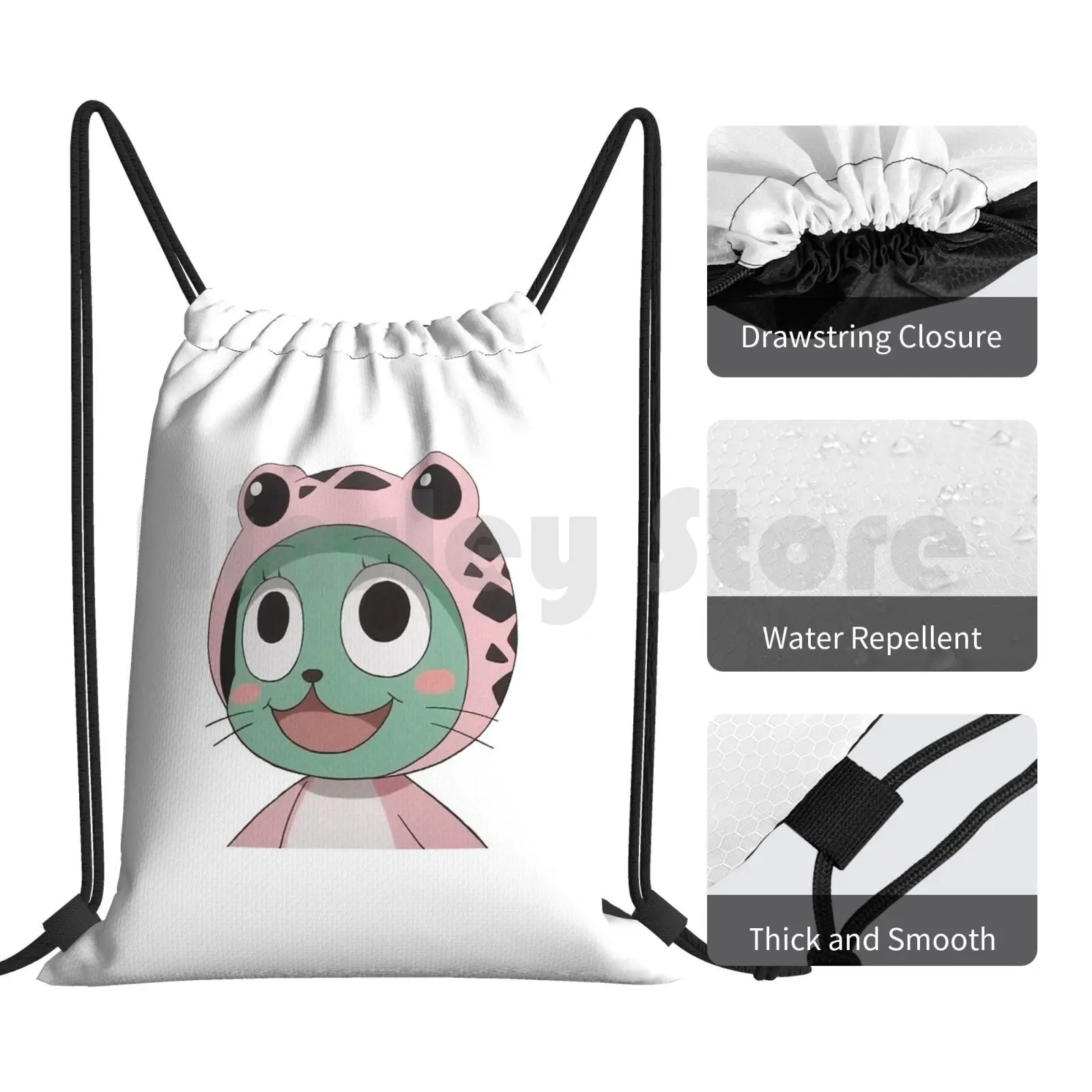 Happy Frosch Backpack Drawstring Bag Riding Climbing Gym Bag  Anime Anime Fairy Tail Fairy Tail Frosch Frosch Manga Manga