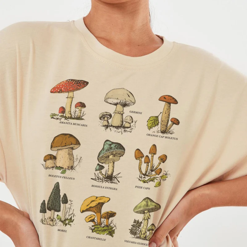 Mushroom Chart Design Lonely Summer Short Sleeve Letter Fashion Large Size Loose Fun Ins Ulzzang Vintage Tees Fun Female Tee