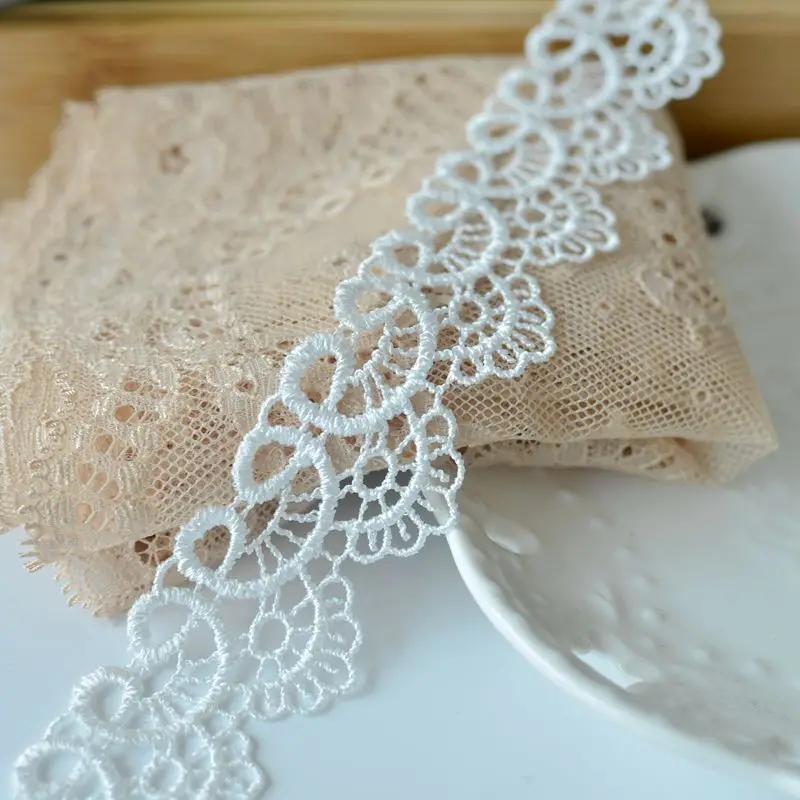 3CM Wide White Black Cotton Hollow Out Exquisite Embroidered Guipure Lace Fabric Trim Fringe Ribbon DIY Sewing Supplies Material