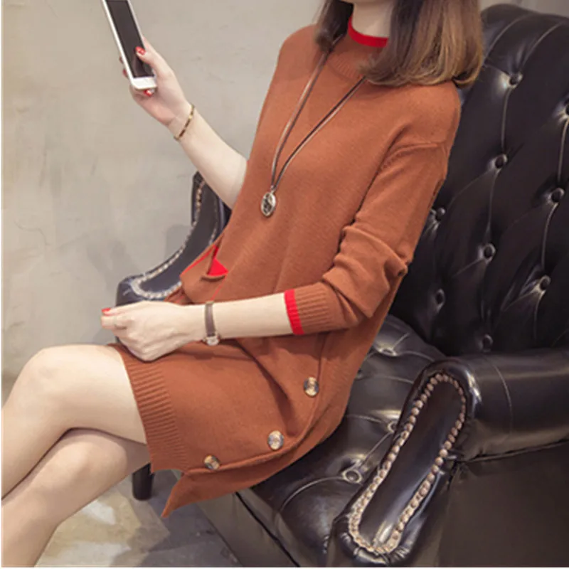 New Fashion 2025 Women Autumn Winter Long Sweater Pullovers Dress Casual Warm Knitted Clothes Thick Warm Tops Female