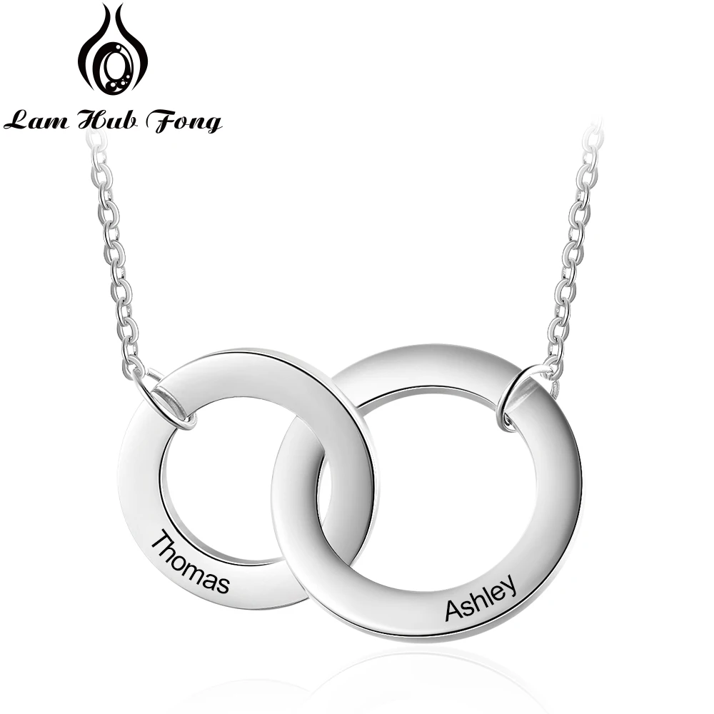 Personalized Name Necklace Double Circle Custom Necklace Mother Daughter Necklaces Stainless Steel Jewelry (Lam Hub Fong)