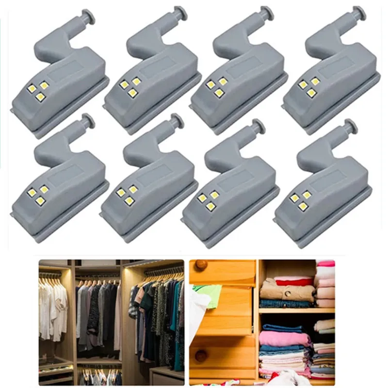 10Pcs LED Under Cabinet Light with Battery Smart Touch Universal Cupboard Hinge Lamp Sensor Night Light for Closet Wardrobe