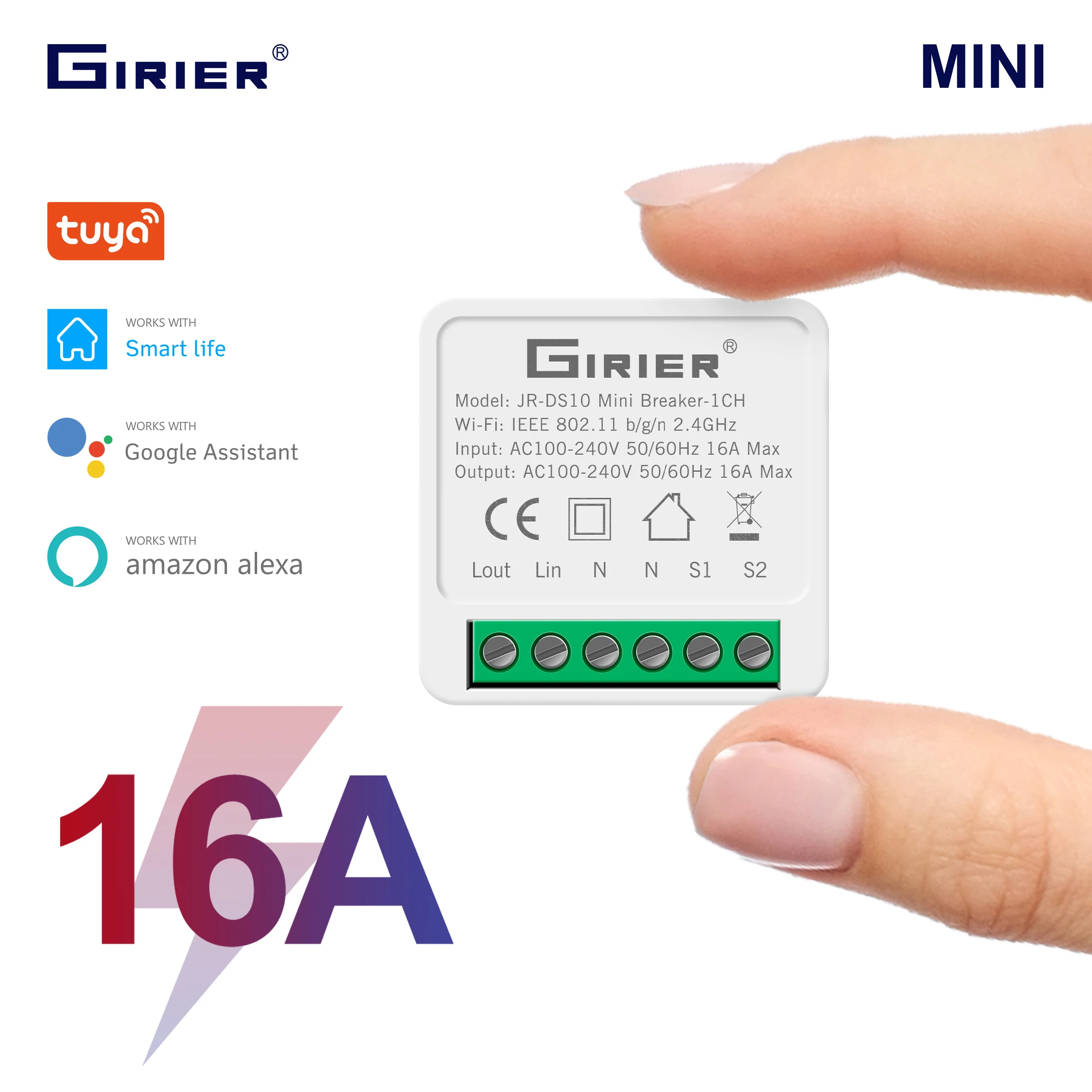 16A Mini Smart Wifi DIY Switch Supports 2 Way Control, Smart Home Automation Module, Works with Alexa Google Home Smart Life App