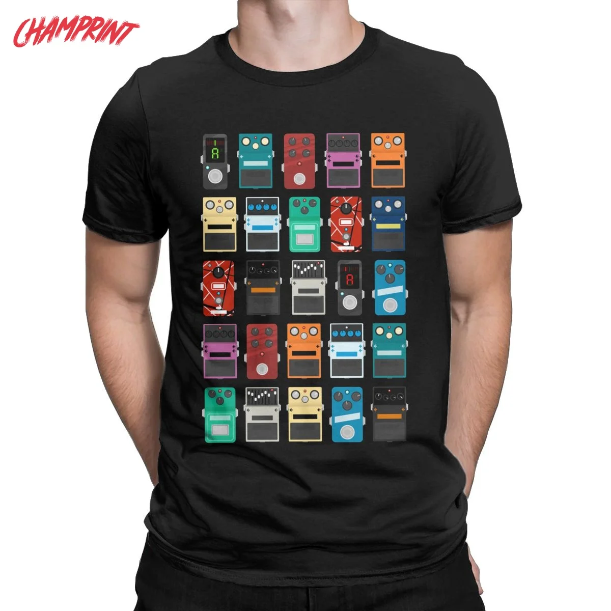 Awesome Pedal Board Guitar T-Shirts for Men Crew Neck Cotton T Shirt Music Short Sleeve Tee Shirt Big Size Clothes