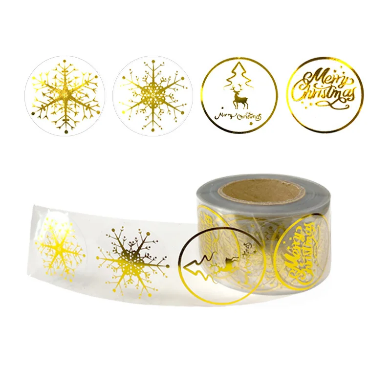 500Pcs 1-1.5Inch Gift Sealing Transparent Snowflake Stickers Christmas Design Festival Birthday Party Wedding Decorations Labels