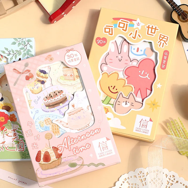 30 Pcs/Set Dreamland Journey and Animo Gard Postcard Cartoon Hand Painted Watercolor Message Card Birthday Greeting Cards