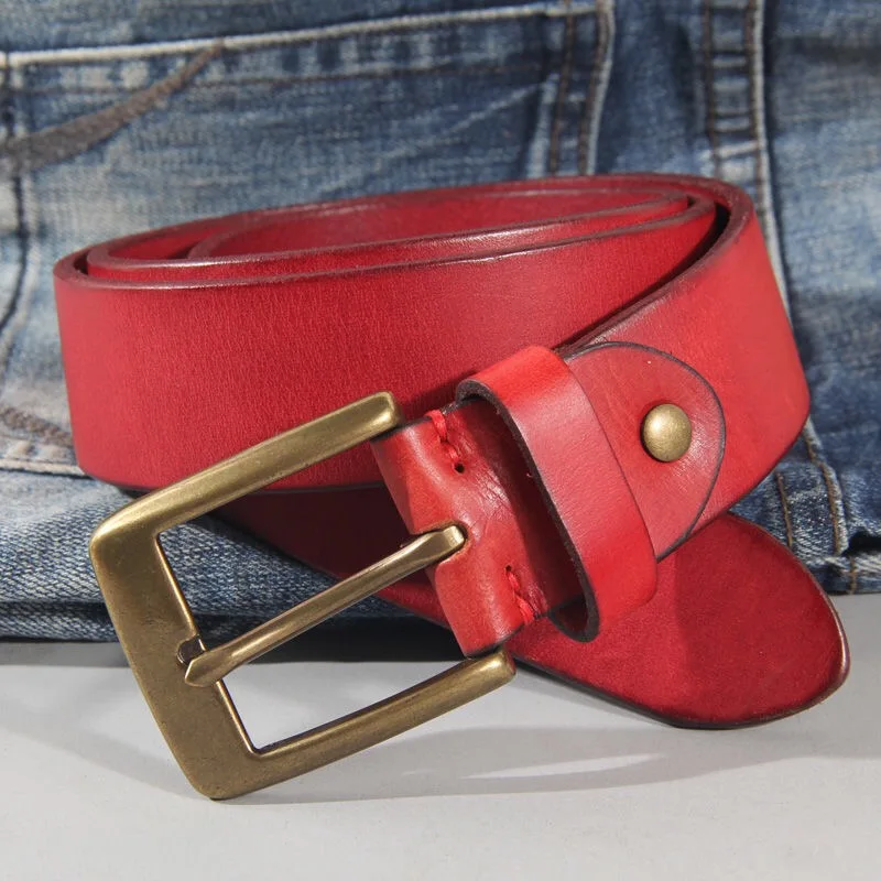 

Lucky red High quality genuine leather belt luxury designer belts men new copper buckle Strap male Jeans for man cowboy