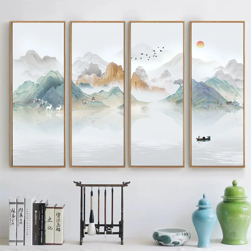 Custom Mural Wallpaper New Chinese Style Landscape Stone Marble Artistic Conception Background Wall Painting