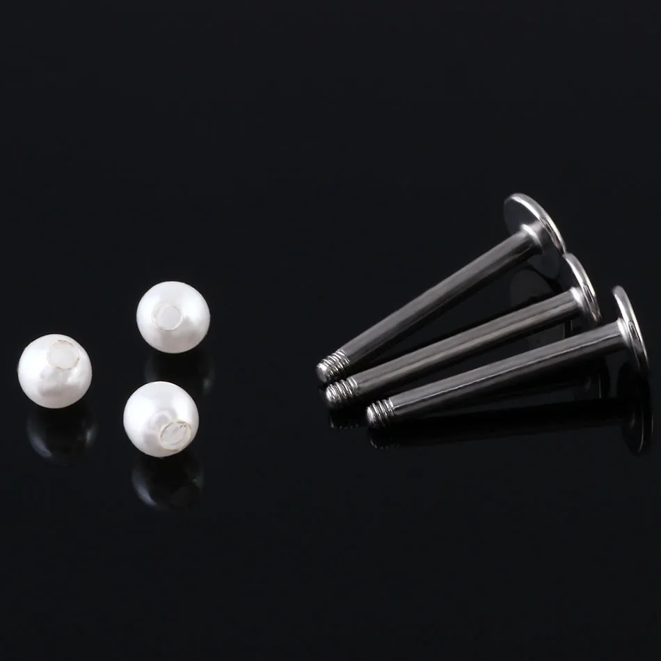 2PC 16G Surgical Steel Pearl Labret Ring Lip Piercing Ear Cartilage Lip Earrings Piercing Body Jewelry