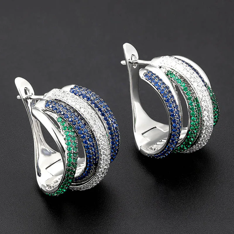 Zlxgirl jewelry brand blue green zircon earring ring for wedding jewelry set hot sale women wedding Ears Anel bijoux set