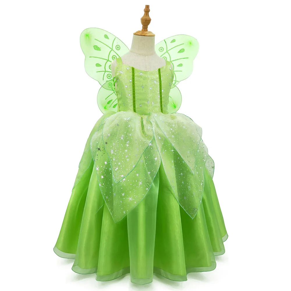 Girls Princess Tiana Dress up Costume Kids Cosplay Princess and The Frog Clothing Child Birthday Party Halloween Fancy Ball Gown