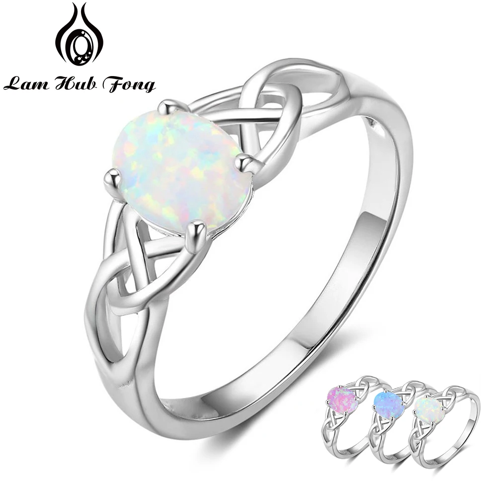 Elegant Silver Color Braided Ring with Opal White Pink Blue Opal Stone Wedding Engagement Rings Fashion Jewelry for Women Grils