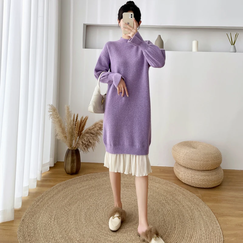 To film a new paragraph over-the-knee brim grows in pregnant women dress MAO qiu dong the knitting coat loose big yards dress