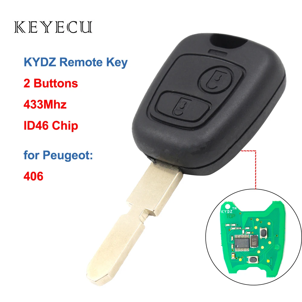 

Keyecu KYDZ Remote Car Key Fob 2 Buttons 433MHz with ID46 Chip for Peugeot 406