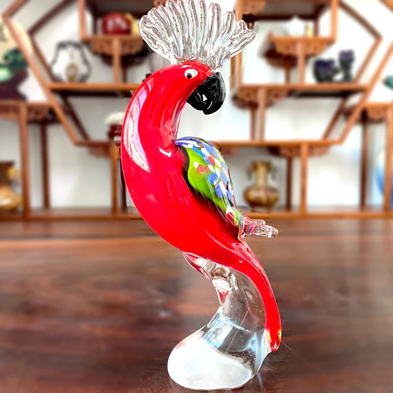 Crystal Parrot Figurine Glass Blown Lovely Bird Statue Handmade Bird Animal Ornament Home Table Christmas Decor