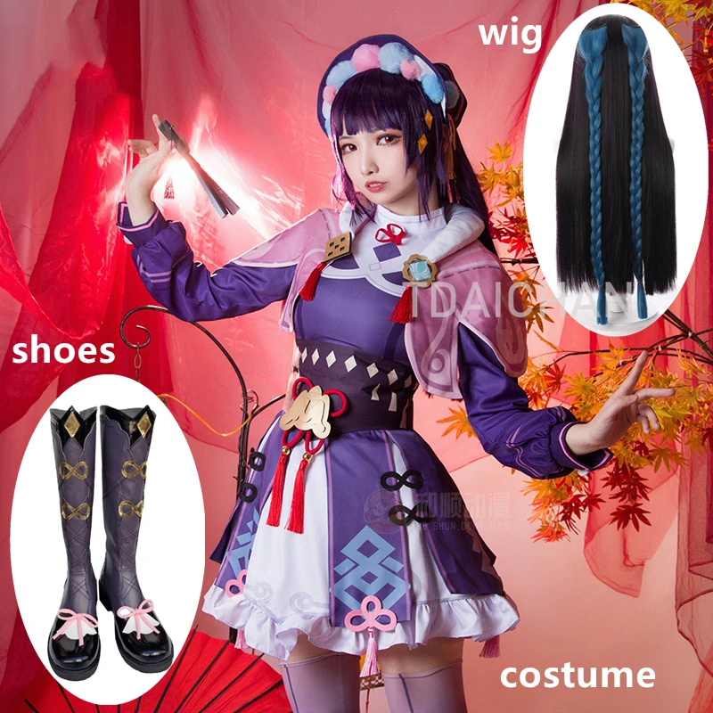 Anime Genshin Impact YunJin Game Suit Kimono Dress Uniform Cosplay Costume Hat Halloween Role Play Party Outfit New Wig Shoes