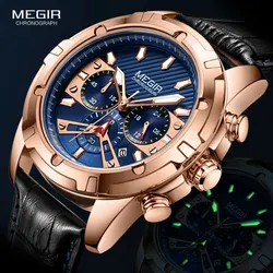 MEGIR Watch for Men Leather Strap Chronograph Watches Fashion Luminous Quartz Wristwatches часы мужские relogio masculino reloj