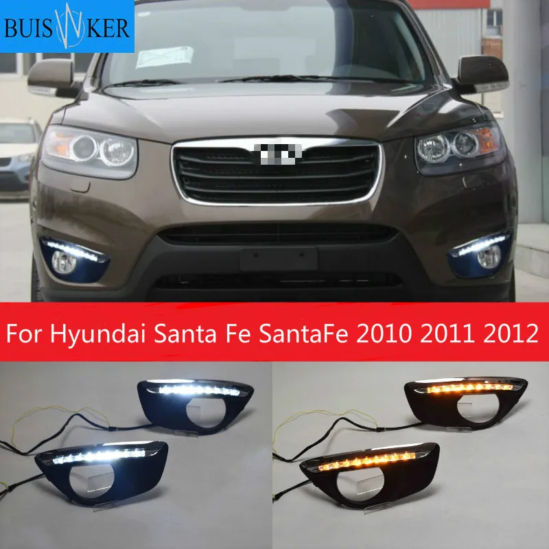 

For Hyundai Santa Fe SantaFe 2010 2011 2012 Daytime Running Light DRL LED Fog Lamp Cover With Yellow Turning Signal Functions