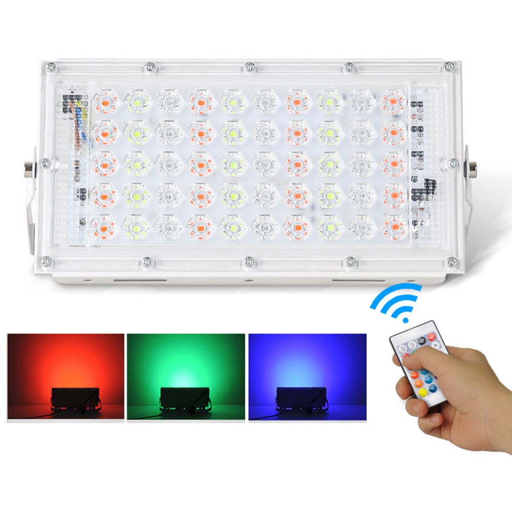 Super Bright 50W AC 220V RGB LED reflektor z pilotem wodoodporne reflektory LED reflektor reflektor zewnętrzny LED