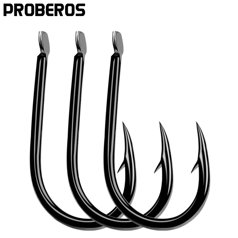 PROBEROS 1000PC Iseama fishhook 1#-15# single hook High Qulity Fishing Hook black color Single Big Hook Treble Hooks