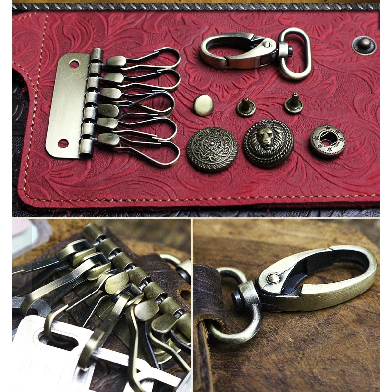 Handmade Genuine Leather Smart Key Wallet  DIY Keychain  Cowhide Housekeeper Key Pocket Portable  Organizer Car Keys Holder