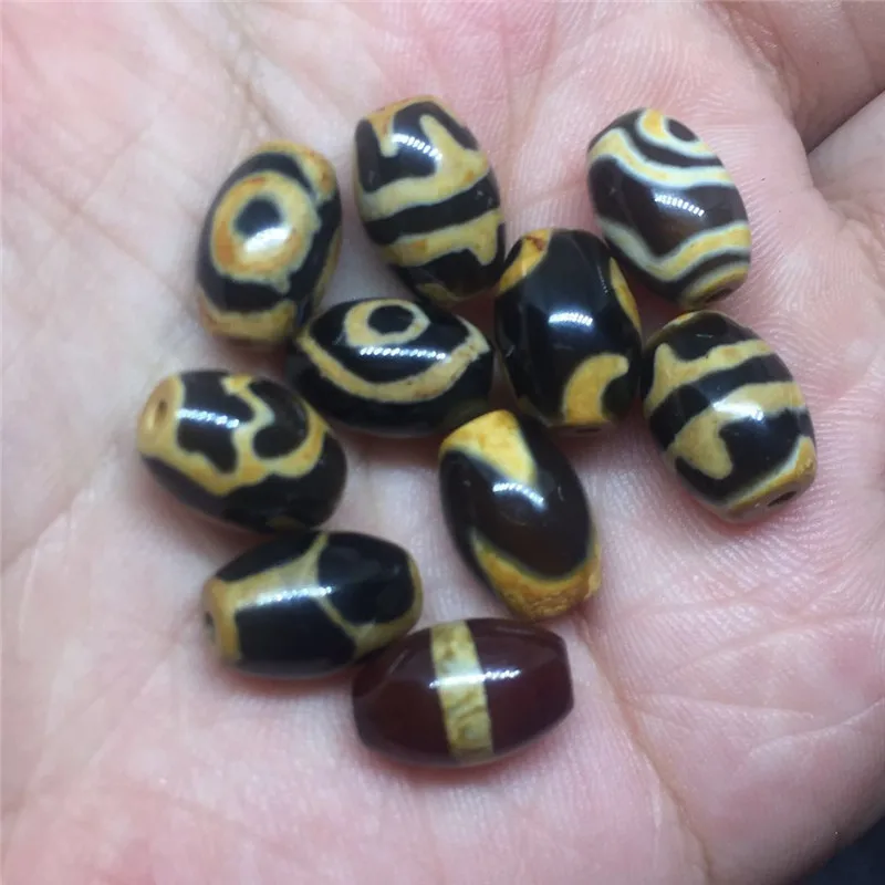 10pcs/set  AAA Dzi Loose Beads 8x12mm 10 Patterns Dzi wholesale Tibetan Heaven beads For Jewelry Making and Collection