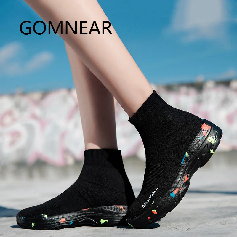 GOMNEAR Woman Sock Sneakers Platform 2020 Summer Walking Shoes Black Mesh Lightweight Casual Shoes Ladies Flats Shoes Large Size