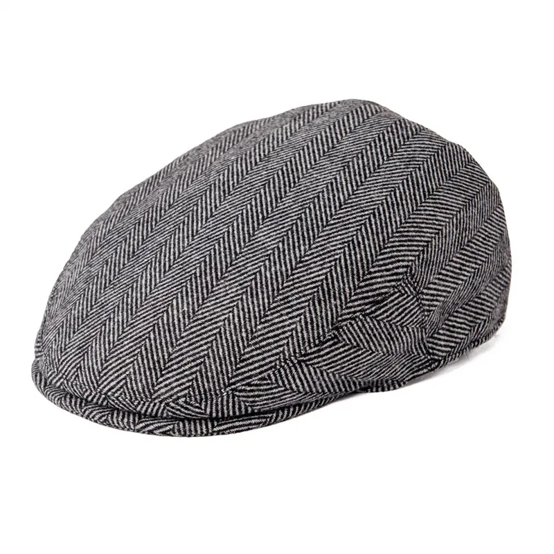 Feinion Summer Hat Autumn Men Cap Wool Blend Flat Caps Large Check Herrinbone Hats 721