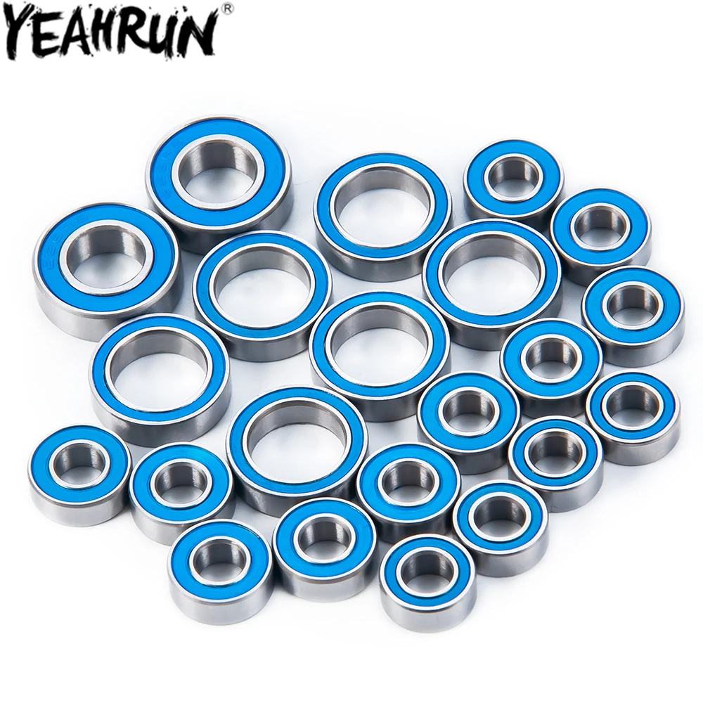 YEAHRUN 22PCS Axial SCX10 Complete Rubber Sealed Bearing Kit for All Original 1/10 Axial SCX-10\'s (Black Axles) Blue Bearing