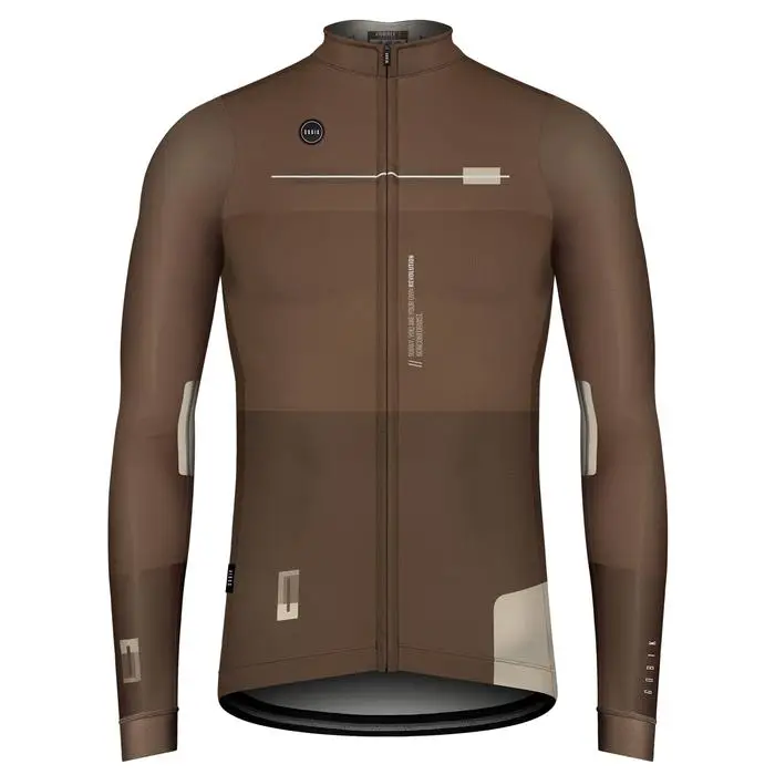 2022 Spain Top Quality Spring Medium Weight CYCLING JERSEY LONG SLEEVE MENS ROAD MTB CYCLING Wear FOR 15-30 Degree Ride Brown