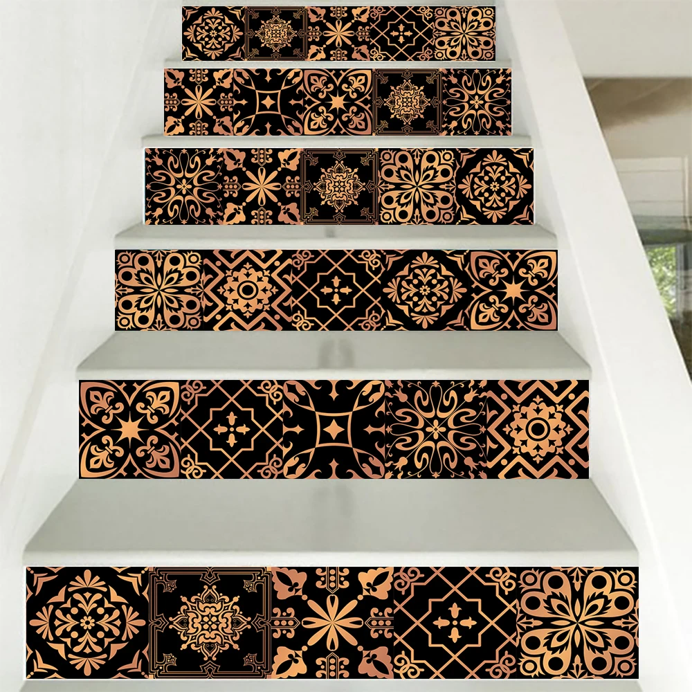 Black Gilt Simulation TileTransfers Wall Sticker For Kitchen Stairs Floor Bathroom Home Decoration Self-adhesive PVC Wall Paster