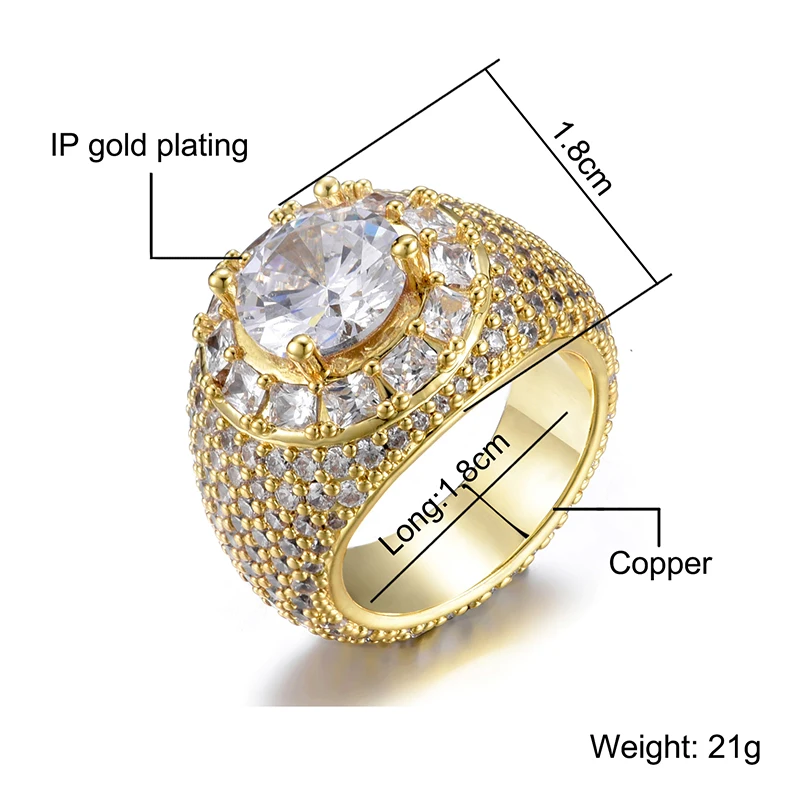 Hip Hop Bling Iced Out Baguette Big Clustered Band Cubic Zircon Rings Tready Copper Zirconia Ring For Men Jewelry