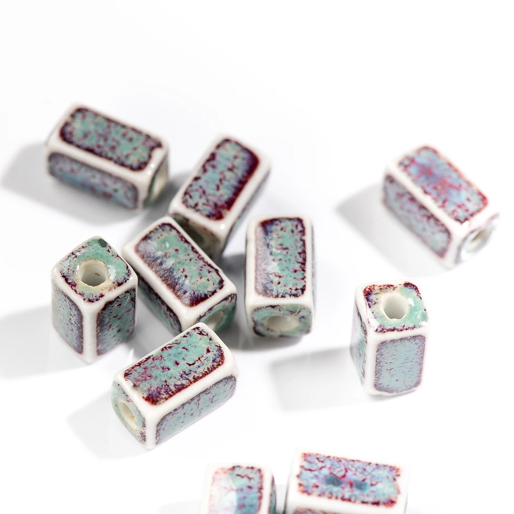 13# Rectangle Abstract Image Retro Element Art Ceramic Shaped Bead Jewelry Accessories #XN511