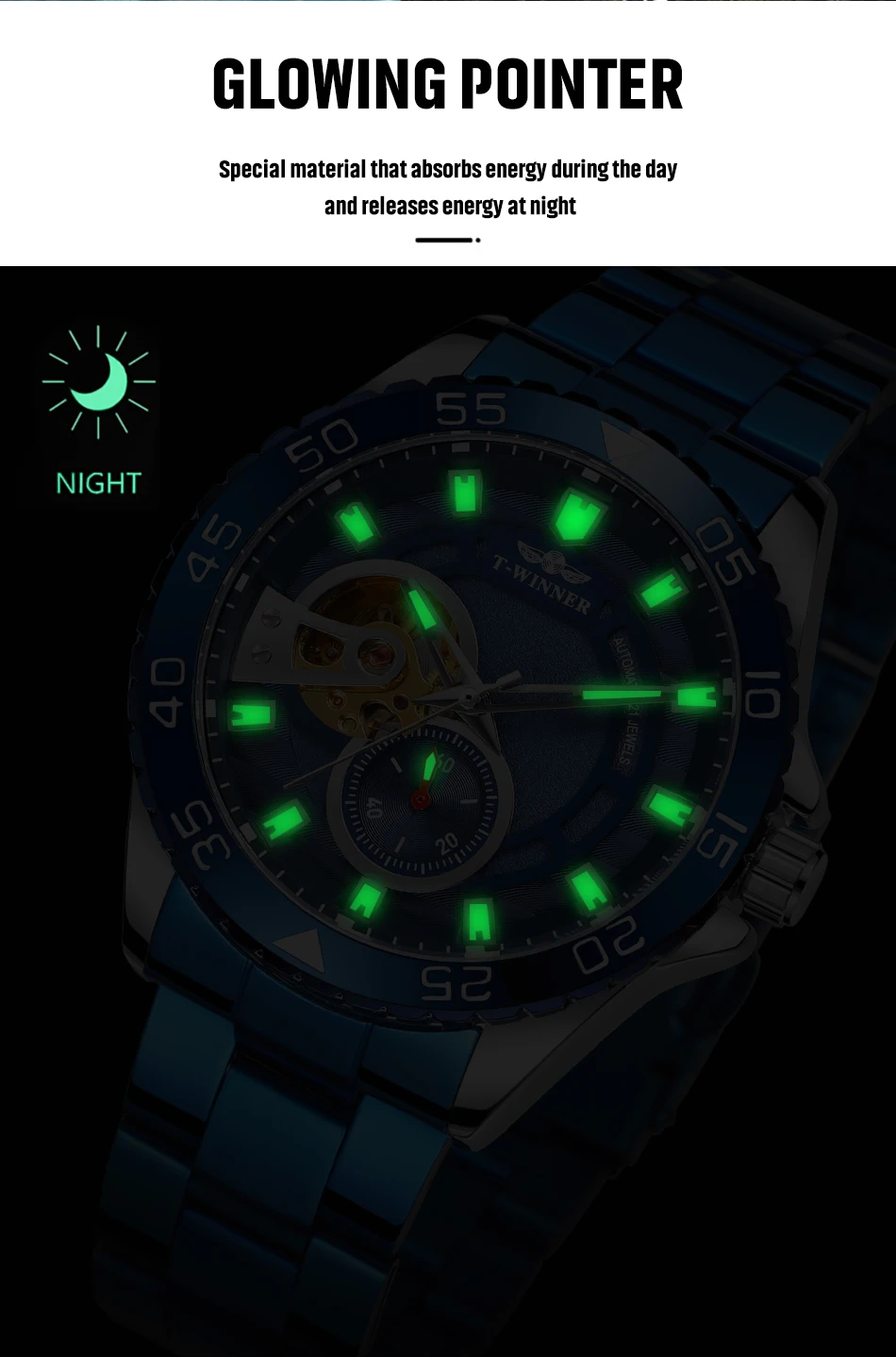 Winner silver luxury steel belt two eyes multi-pointer trend business men's automatic robot watch multi-color can choose