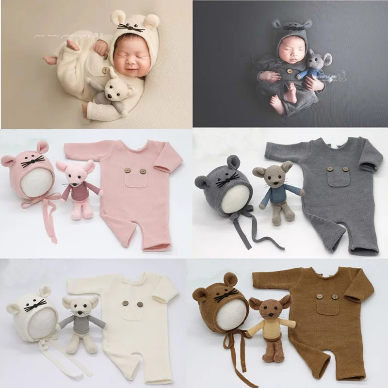 Baby Newborn Photography Props Mouse Doll Baby Boy Girl Romper Bodysuits Outfit Photography Baby Studio Shooting Props Clothing