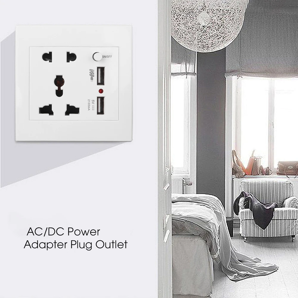 Kebidumei AC 110-250V Universal Wall Socket Panel With 2 USB Port Plug Charger Switch Power Outlet EU US UK AU USB Wall Socket