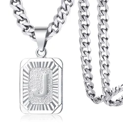 Sliver Color Initials Name Pendant Necklace Alphabet Letter A J K Charm 3mm/5mm Cuban Link Chain Dropshipping  GPM11C