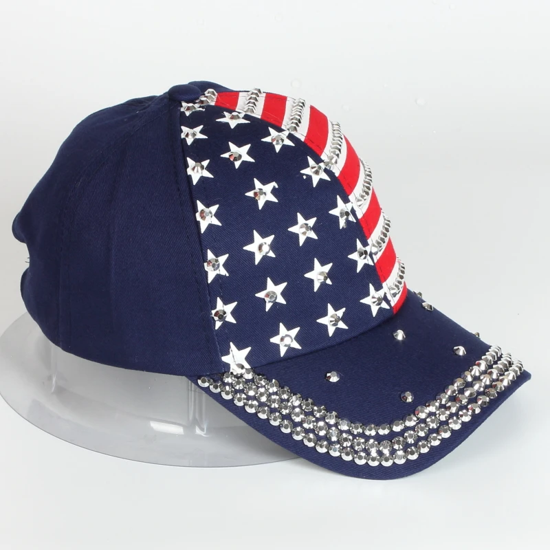 American Flag BaseballCap Rhinestone Star Denim Hat Snapback Hop Flat Hat 3