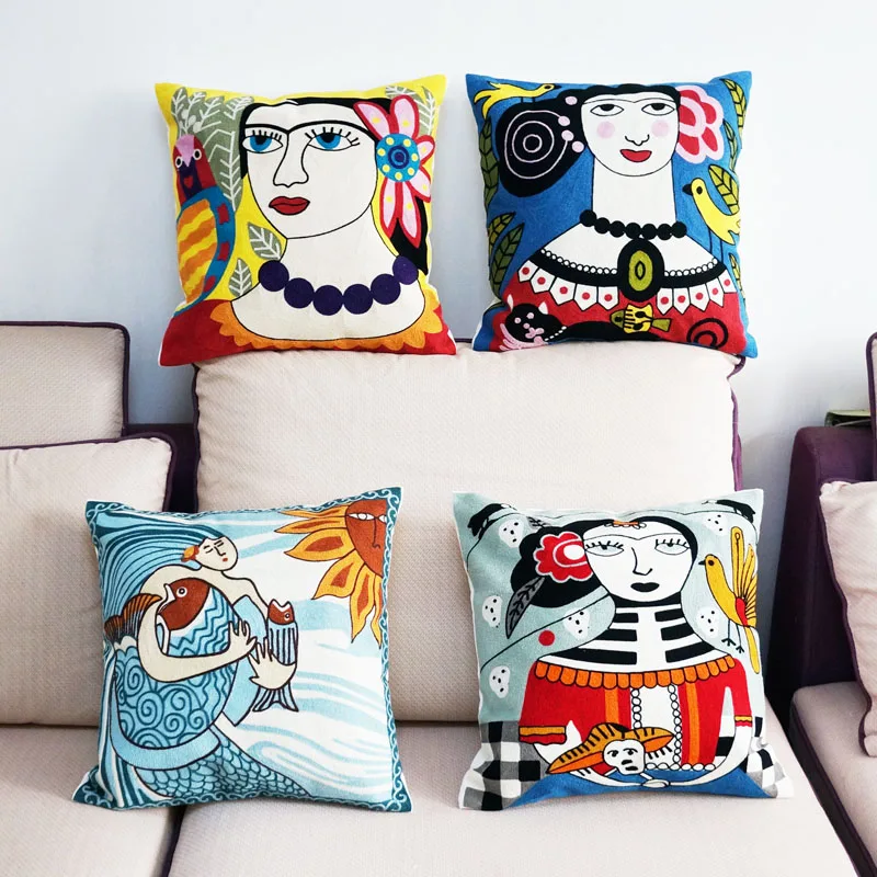 

Cotton Nordic Mythology Character Embroidered Square Pillow Cover Cushion Case Sofa Chair Cushion Cover 45x45cm Without Stuffing