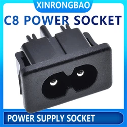 Manufacturer AC inlet C8 power socket 2.5A250V female C8 Panel Mount Plug Adapter 2 Pins IEC Inlet Module connector Flame retard