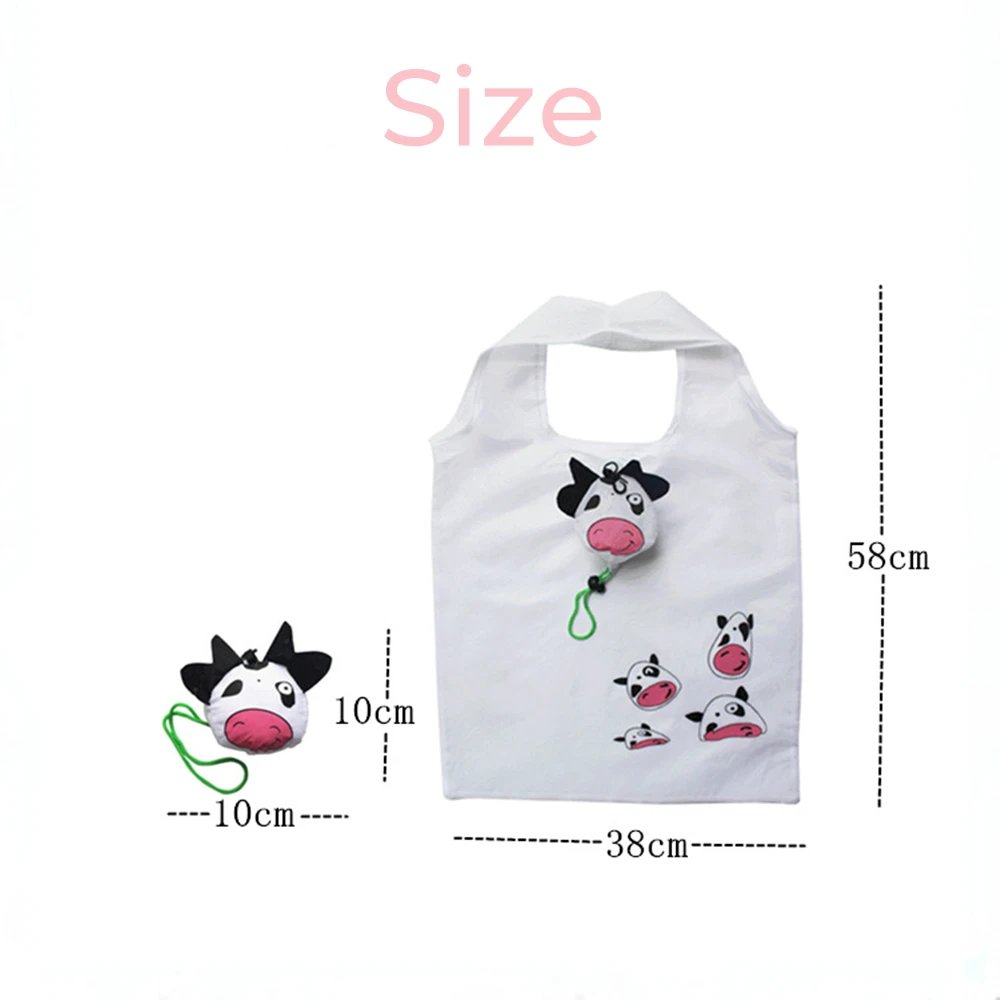 Cartoon Shopping Bag Foldable Storage Bag Cow Pattern Tote Bag Foldable Shopping Bag Reusable Home Organizator Cute Animal 2024