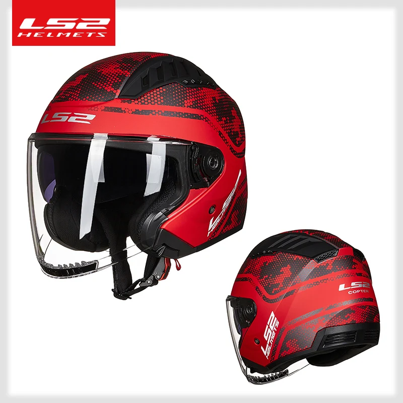 Originele LS2 Copter Retro Moto Rcycle Helm Met Dual Lens Scooter Man Vrouwen Vintage Capacete Ls2 Of600 Open Gezicht Casco moto