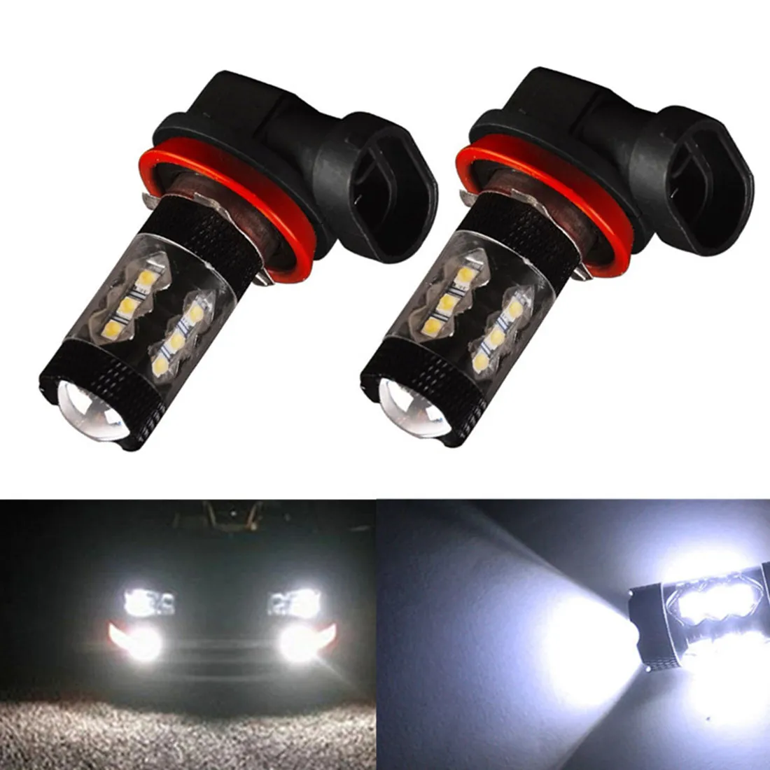 2Pcs Car LED Fog Light H1 H3 H7 H11 9005/HB3 9006/HB4 Fog Lamp 80W 12000LM 6500K Auto Driving Fog Bulbs CSP Chip