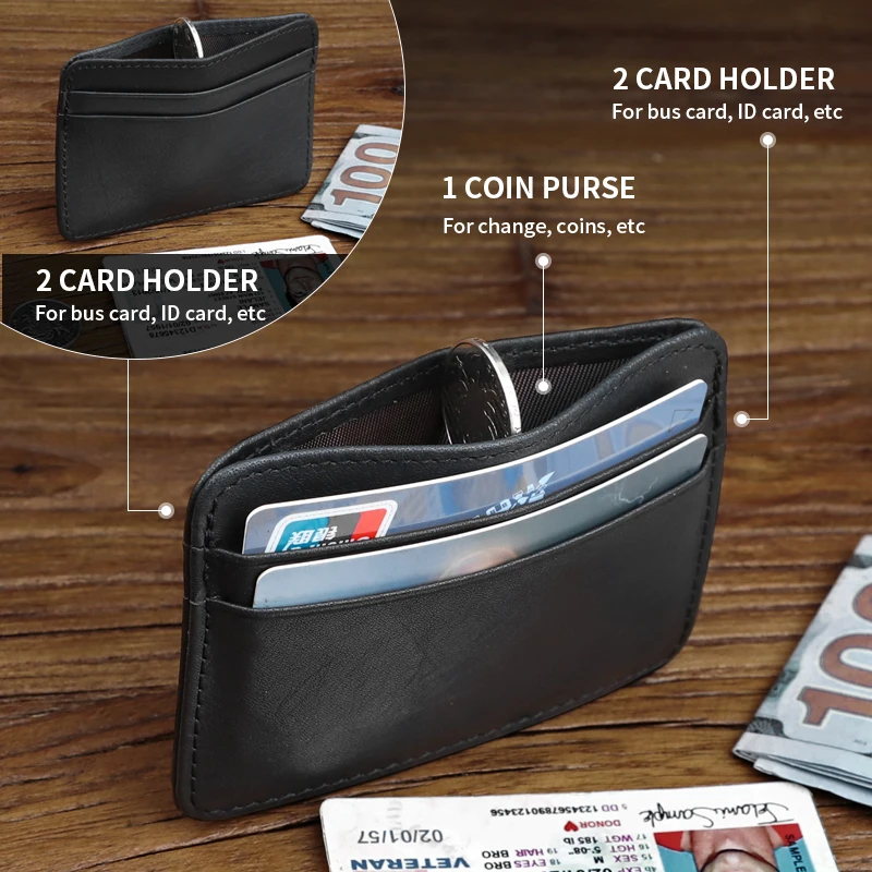 Fashion Thin Block Genuine Leather Card Wallet Credit ID Card Holder Purse Portable Small Money Bag Mini Coin Purse For Male