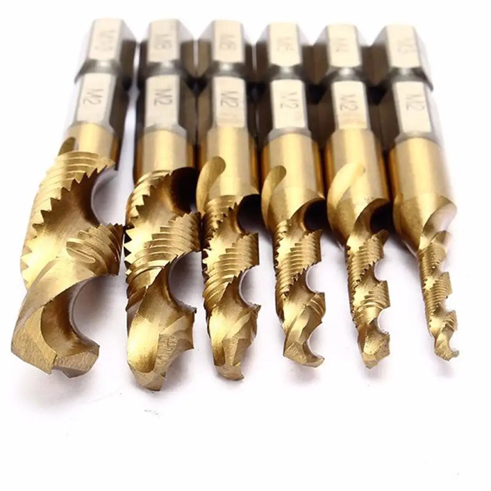 6PCS M3-M10 esagonale shank foratura maschiatura smussatura macchina ad alta velocità in acciaio a spirale composto rubinetto smussatura toccando bit