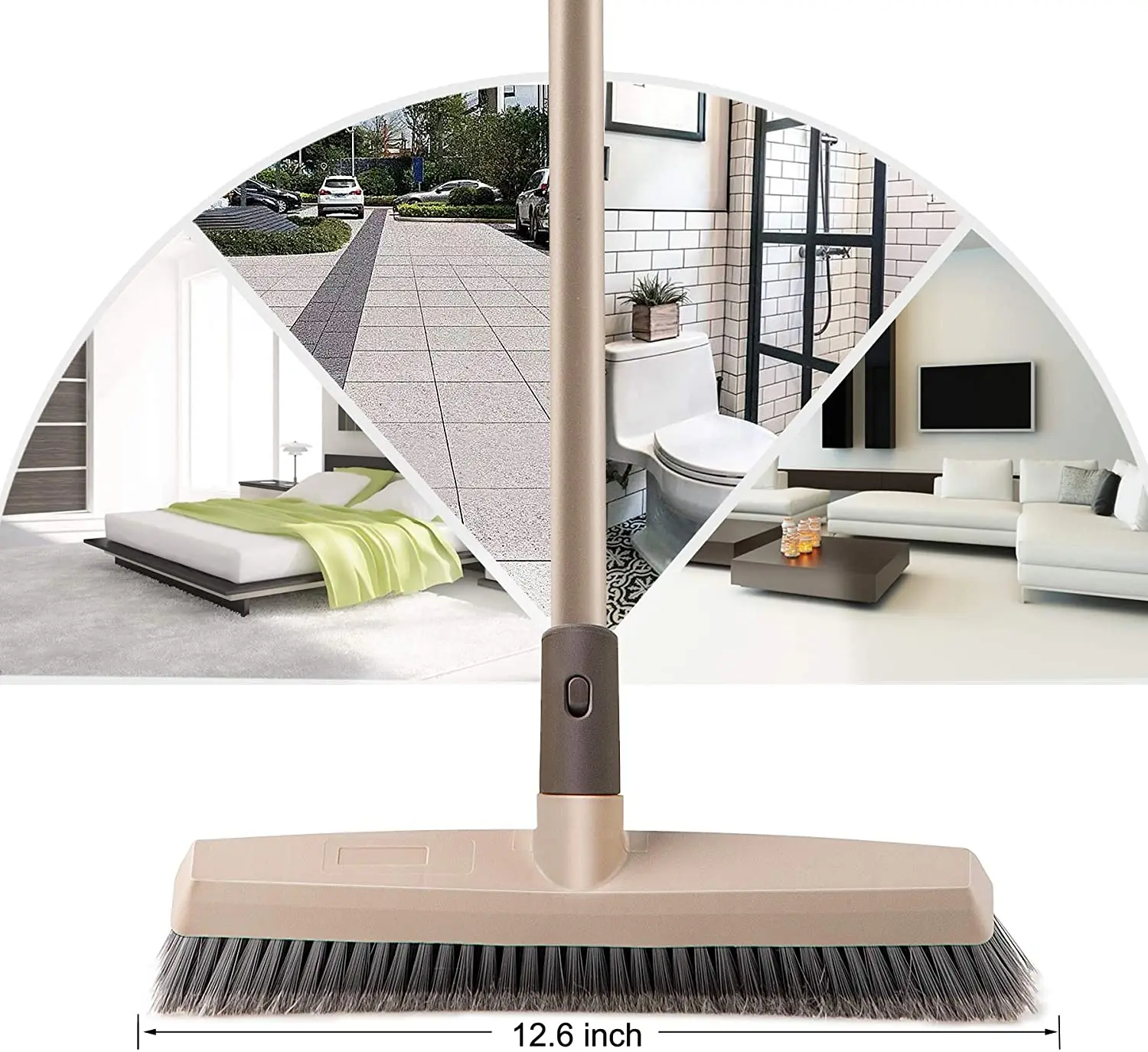 

Eyliden 12.6” Push Broom Stiff Bristles Floor Scrub Brush Heavy-Duty Brooms with Adjustable Handle for Home Cleaning