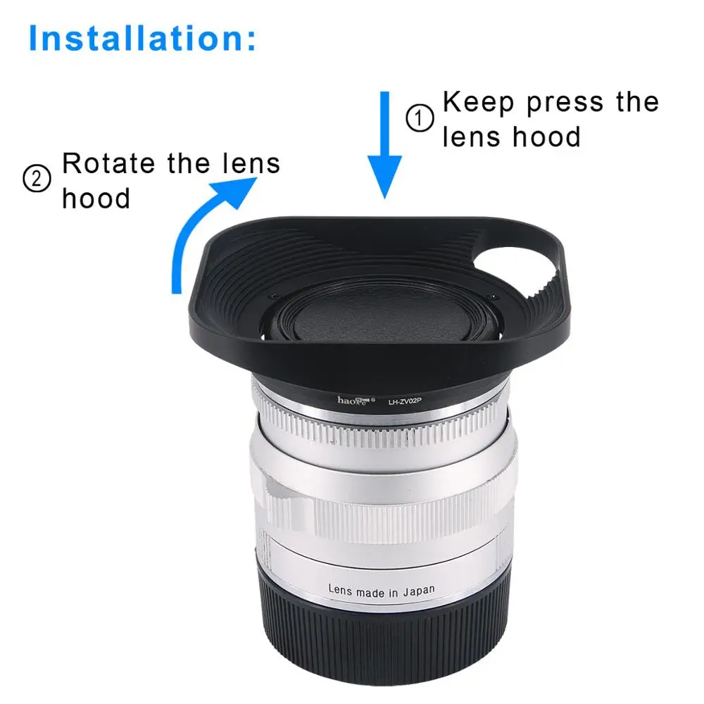 Haoge LH-ZV02P Metal Square Lens Hood for Carl Zeiss Planar T* 2/50 50mm f2 ZM, 35mm/F2 Lens Hollow Out