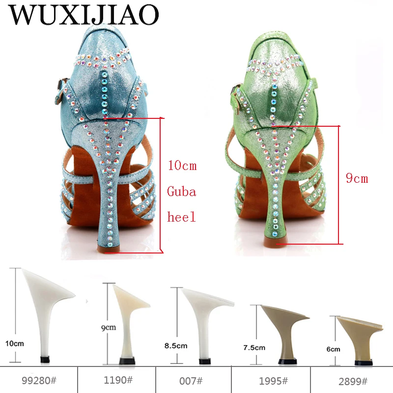 Женские атласные танцевальные туфли WUXIJIAO, туфли для латинских танцев с мягкой подошвой, танцевальные туфли Красного/синего цвета, танцевальные туфли для сальсы, каблук 9 см, для вечеринок